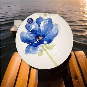 New 4 Elegant Royal STAfford Blue Poppy Flower White Dinner plates party brunch